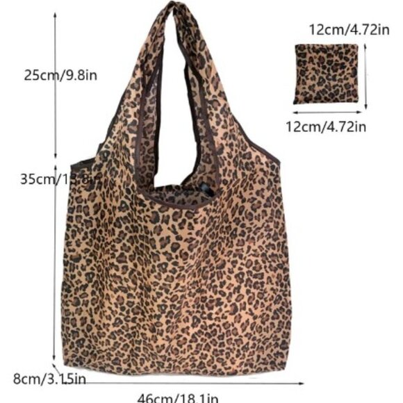 Leopard Print Shopping Tote Reusable Foldable - Picture 2 of 2
